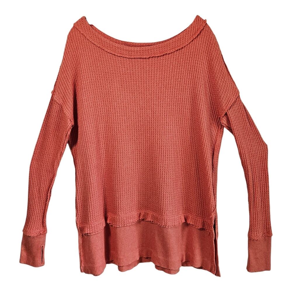 FREE PEOPLE We The Free XS Tunic Top Oversized Waffle Knit Raw Boho Bust 50"